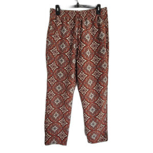 H&M Red Brown Aztec Geometric Diamond Print Pull On Elastic Waist Wide Leg Pants